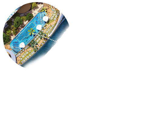 Zoom na área de piscinas Royal Bay do Icon of the Seas